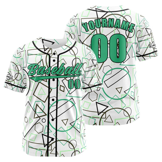 Custom White Green Button Down Baseball Jersey for Men Women Adult Youth Print Name Number Logo