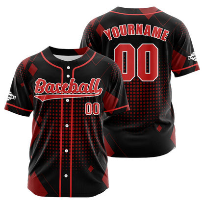 Custom Black Red Button Down Baseball Jersey for Men Women Adult Youth Print Name Number Logo