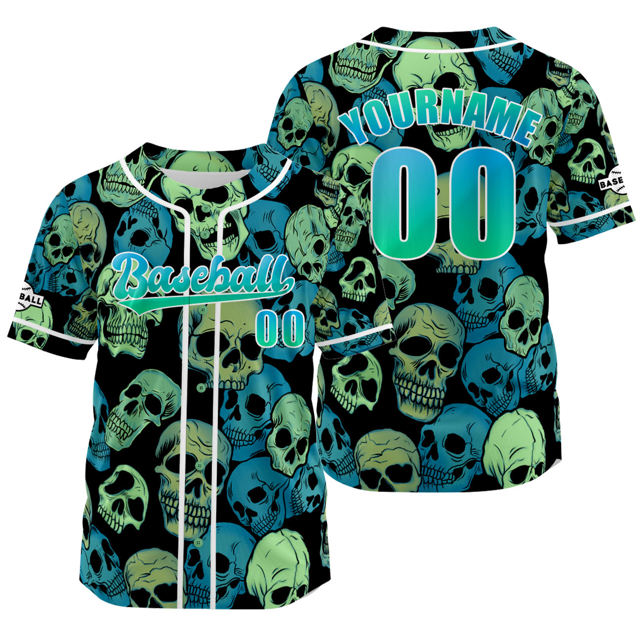 Custom Green Bule Baseball Jersey Print Personalized Name, Number and Logo
