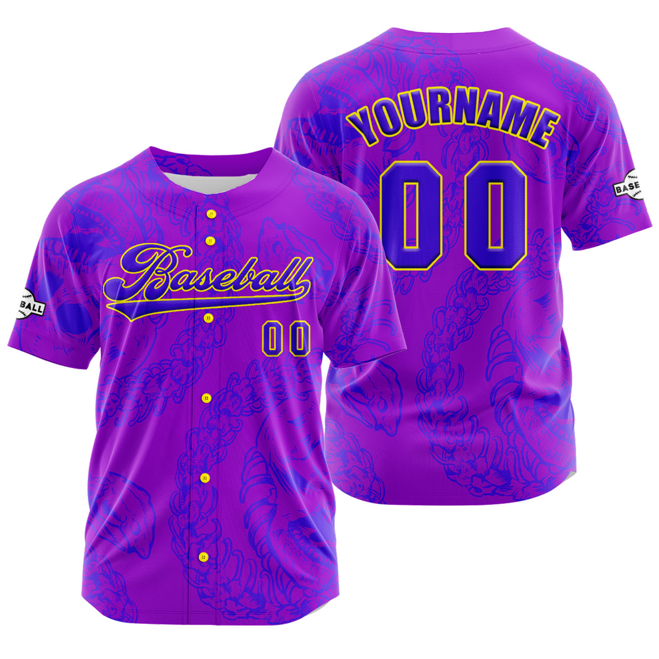 Custom Purple Blue Button Down Baseball Jersey for Men Women Adult Youth Print Name Number Logo