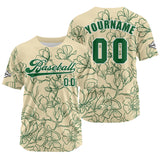 Custom Beige Green Baseball Jersey Print Personalized Name, Number and Logo