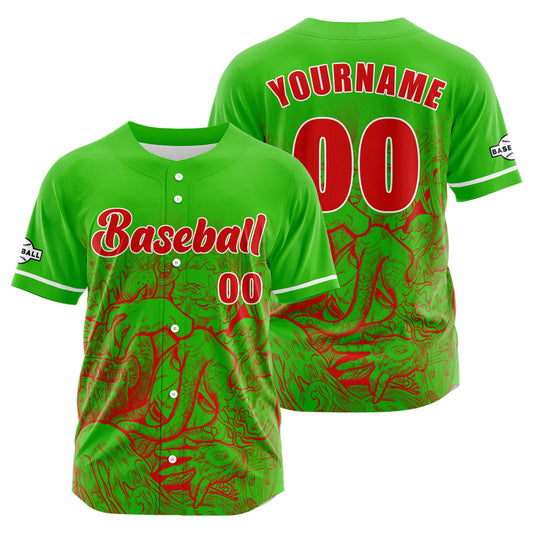 Custom Green Button Down Baseball Jersey for Men Women Adult Youth Print Name Number Logo