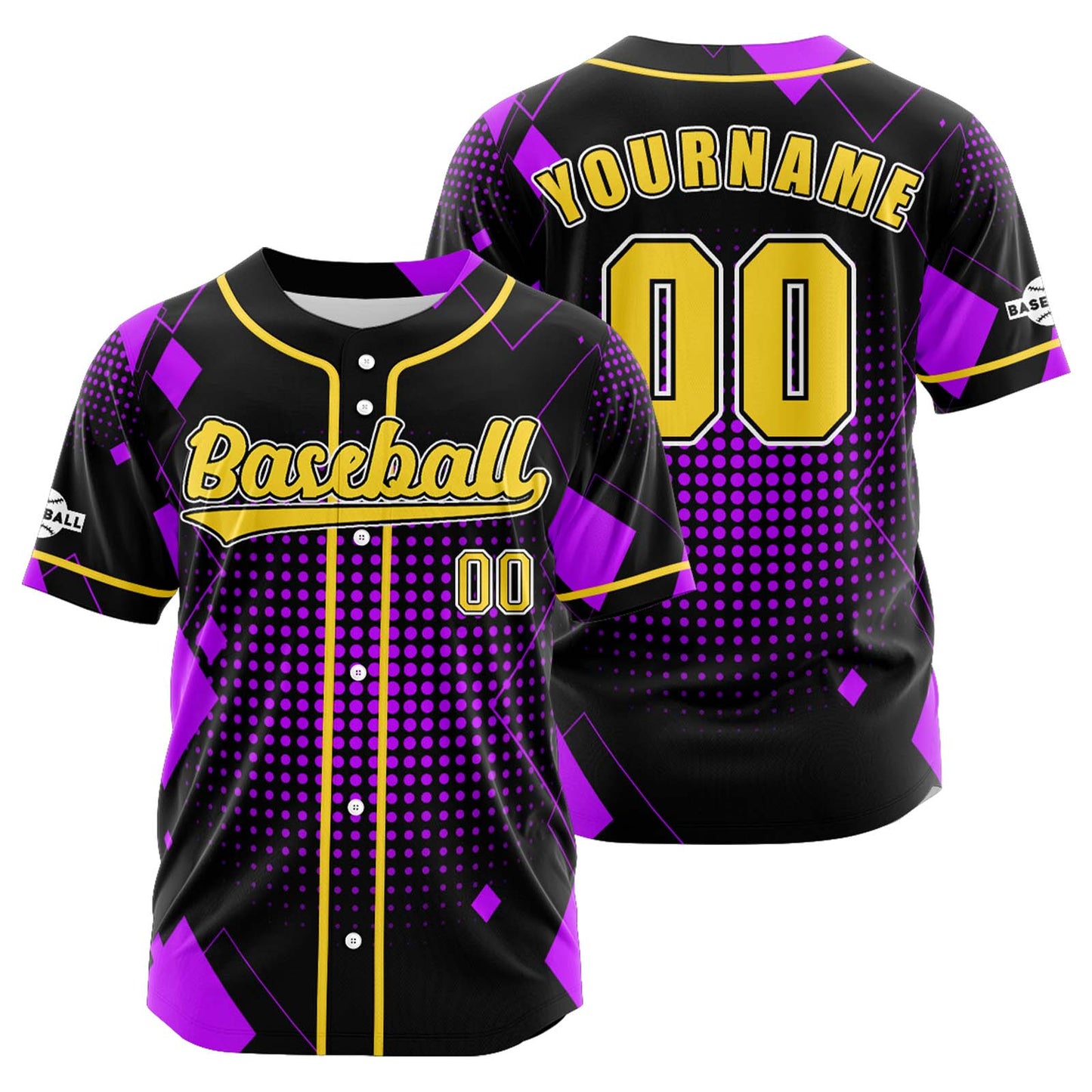 Custom Black Purple Button Down Baseball Jersey for Men Women Adult Youth Print Name Number Logo