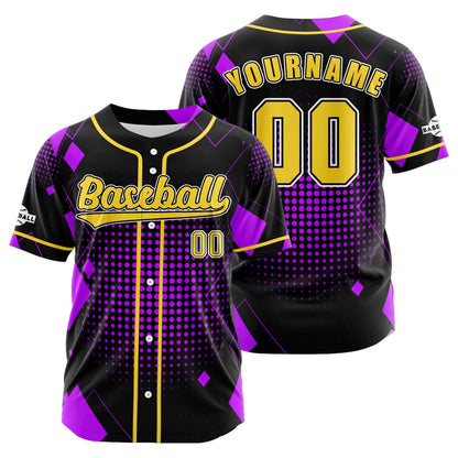 Custom Black Purple Button Down Baseball Jersey for Men Women Adult Youth Print Name Number Logo