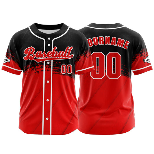 Custom Red Black Button Down Baseball Jersey for Men Women Adult Youth Print Name Number Logo
