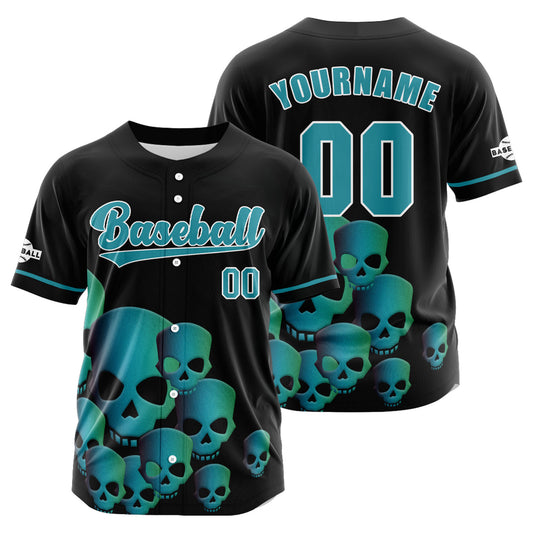 Custom Black Aqua Button Down Baseball Jersey for Men Women Adult Youth Print Name Number Logo