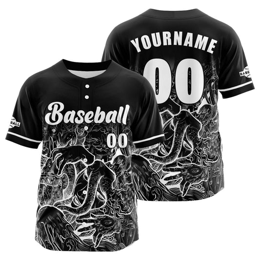 Custom Black Button Down Baseball Jersey for Men Women Adult Youth Print Name Number Logo