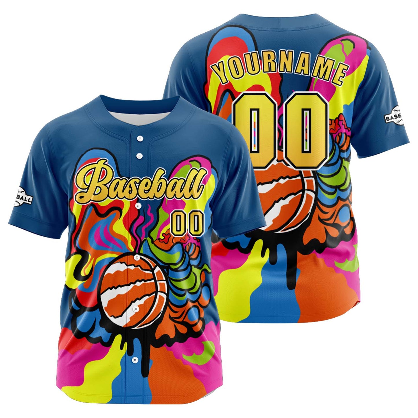 Custom Blue Yellow Button Down Baseball Jersey for Men Women Adult Youth Print Name Number Logo