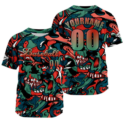 Custom Red Green Baseball Jersey Print Personalized Name, Number and Logo