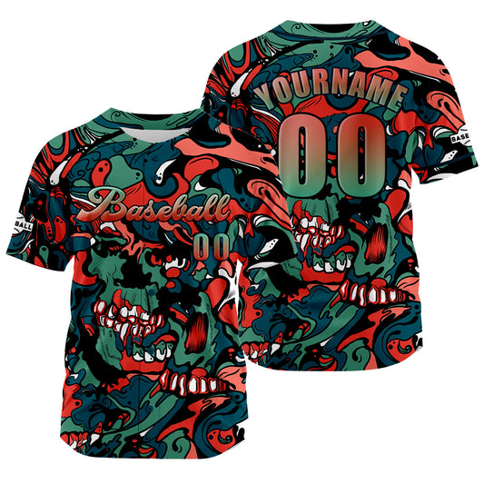 Custom Red Green Baseball Jersey Print Personalized Name, Number and Logo