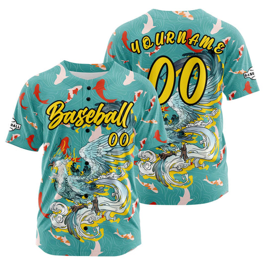 Custom Teal Button Down Baseball Jersey for Men Women Adult Youth Print Name Number Logo