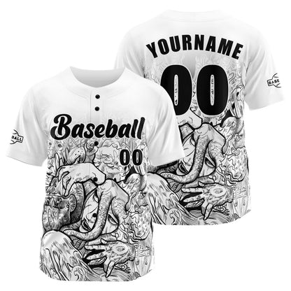 Custom White Button Down Baseball Jersey for Men Women Adult Youth Print Name Number Logo