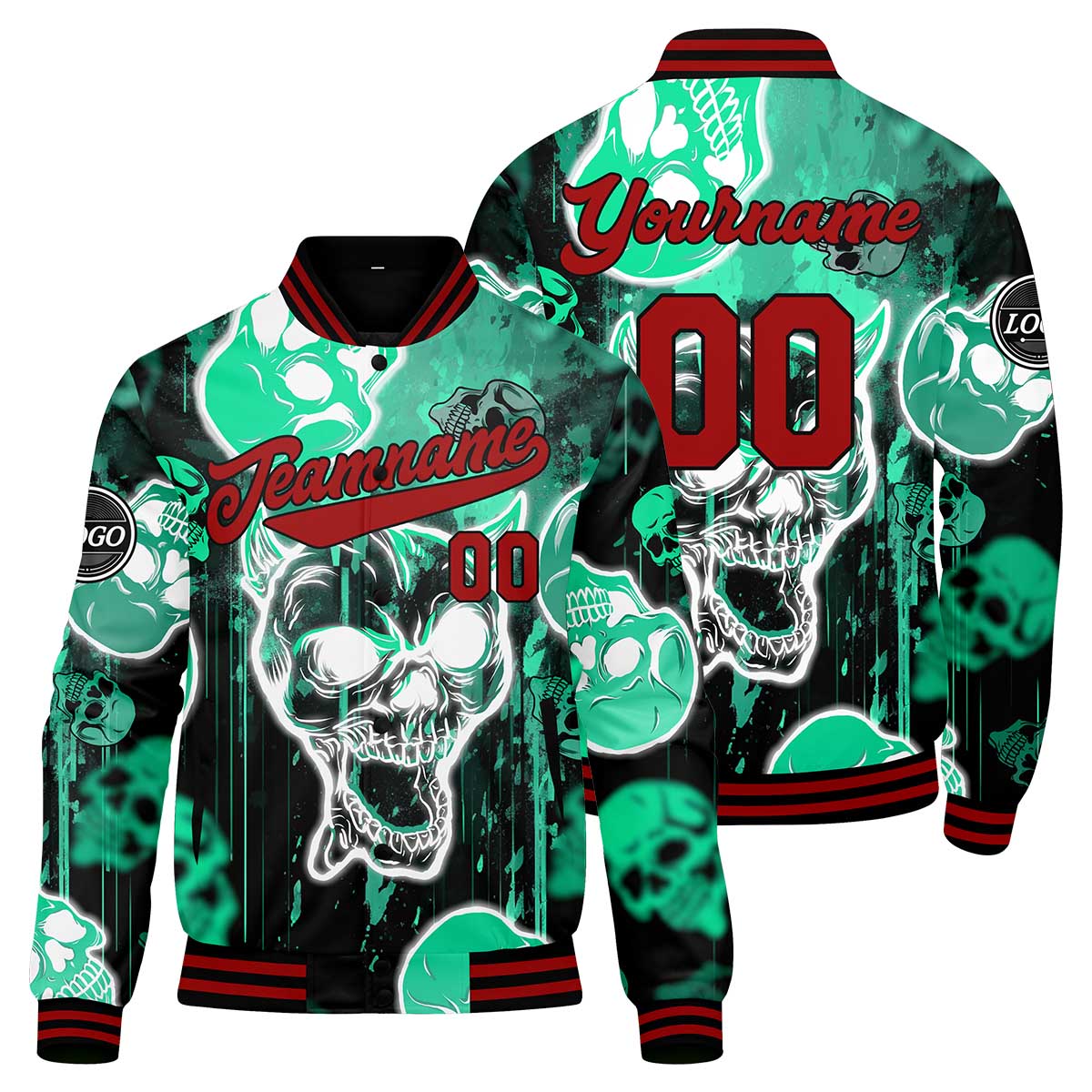 Custom Blurred bones & Cyan Varsity Jacket for Men Women and Youth with Personalized Letterman Jacket