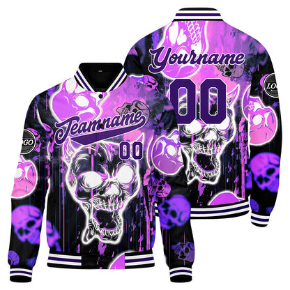 Custom Blurred Skeleton & Purple Varsity Jacket for Men Women and Youth with Personalized Letterman Jacket