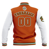 Custom Orange White Waterproof Varsity Jackets Personalized Stitched Name Number Logo to Letterman Jackets