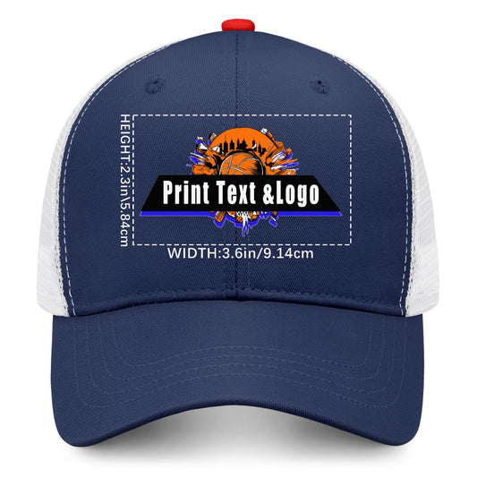 Custom Navy Blue Red Two-Tone White Mesh Snapback Cap Unisex Sporty Casual Hats
