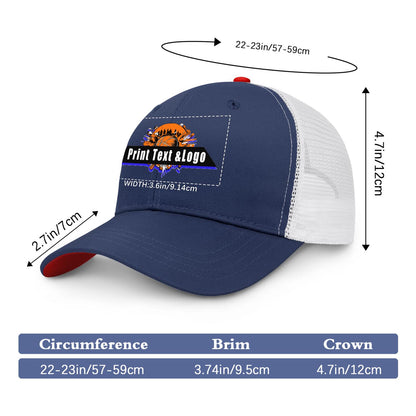 Custom Navy Blue Red Two-Tone White Mesh Snapback Cap Unisex Sporty Casual Hats