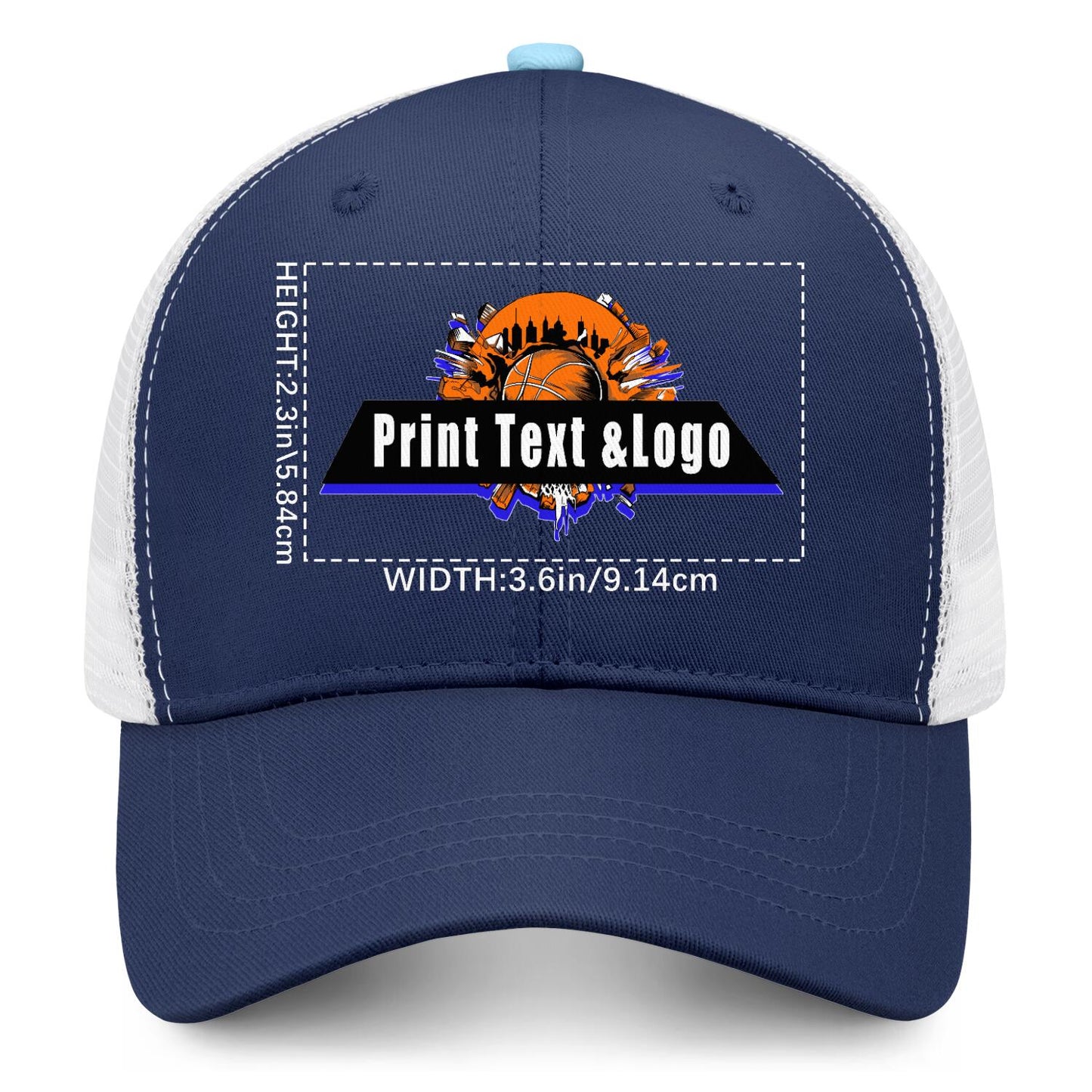Custom Navy Blue Green Two-Tone White Mesh Snapback Cap Unisex Sporty Casual Hats