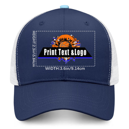 Custom Navy Blue Green Two-Tone White Mesh Snapback Cap Unisex Sporty Casual Hats