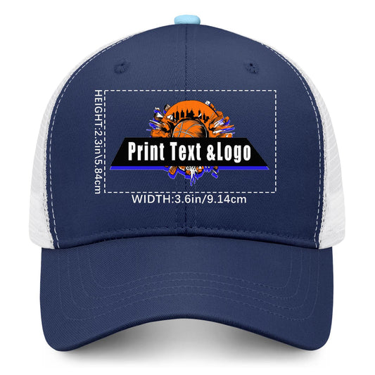 Custom Navy Blue Green Two-Tone White Mesh Snapback Cap Unisex Sporty Casual Hats