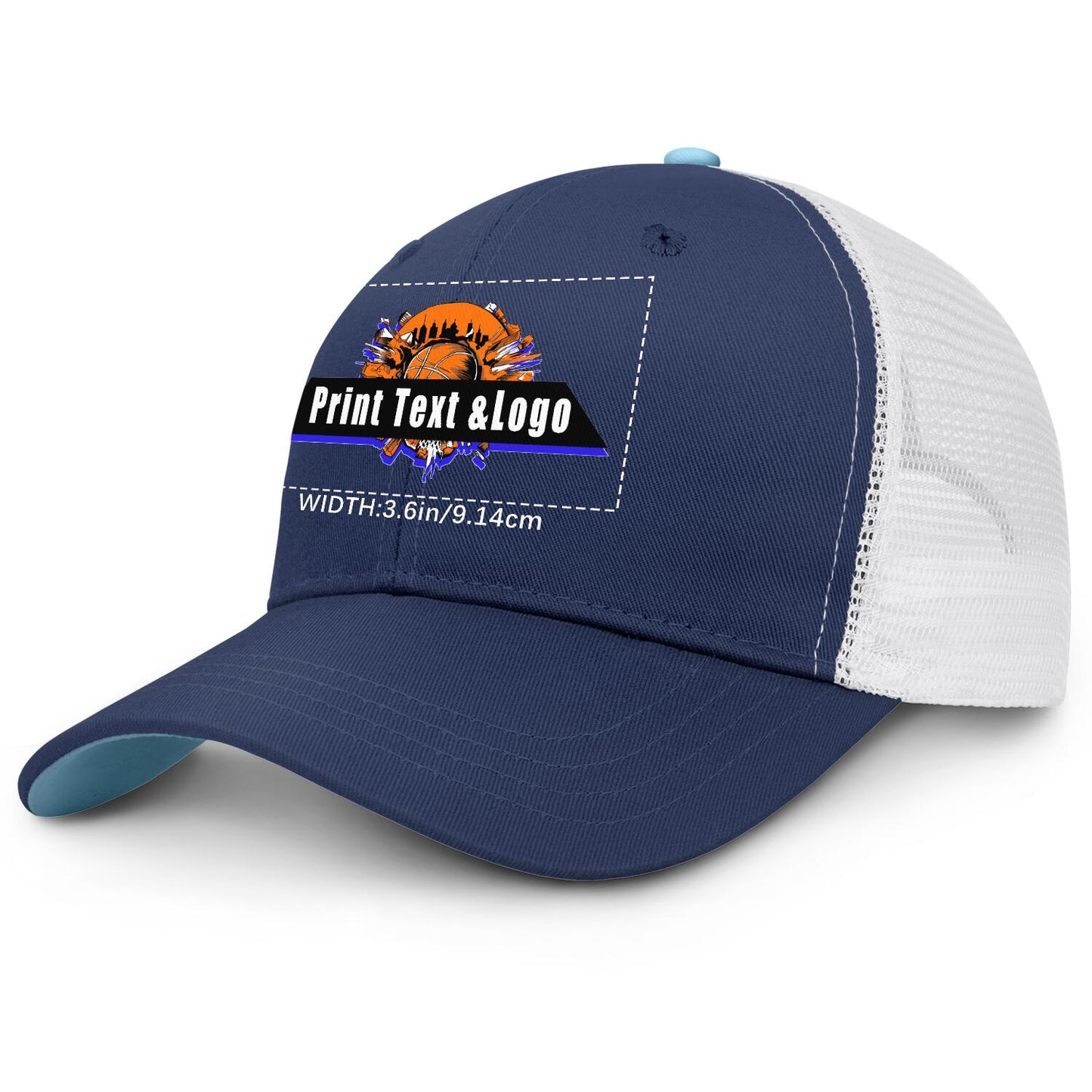 Custom Navy Blue Green Two-Tone White Mesh Snapback Cap Unisex Sporty Casual Hats
