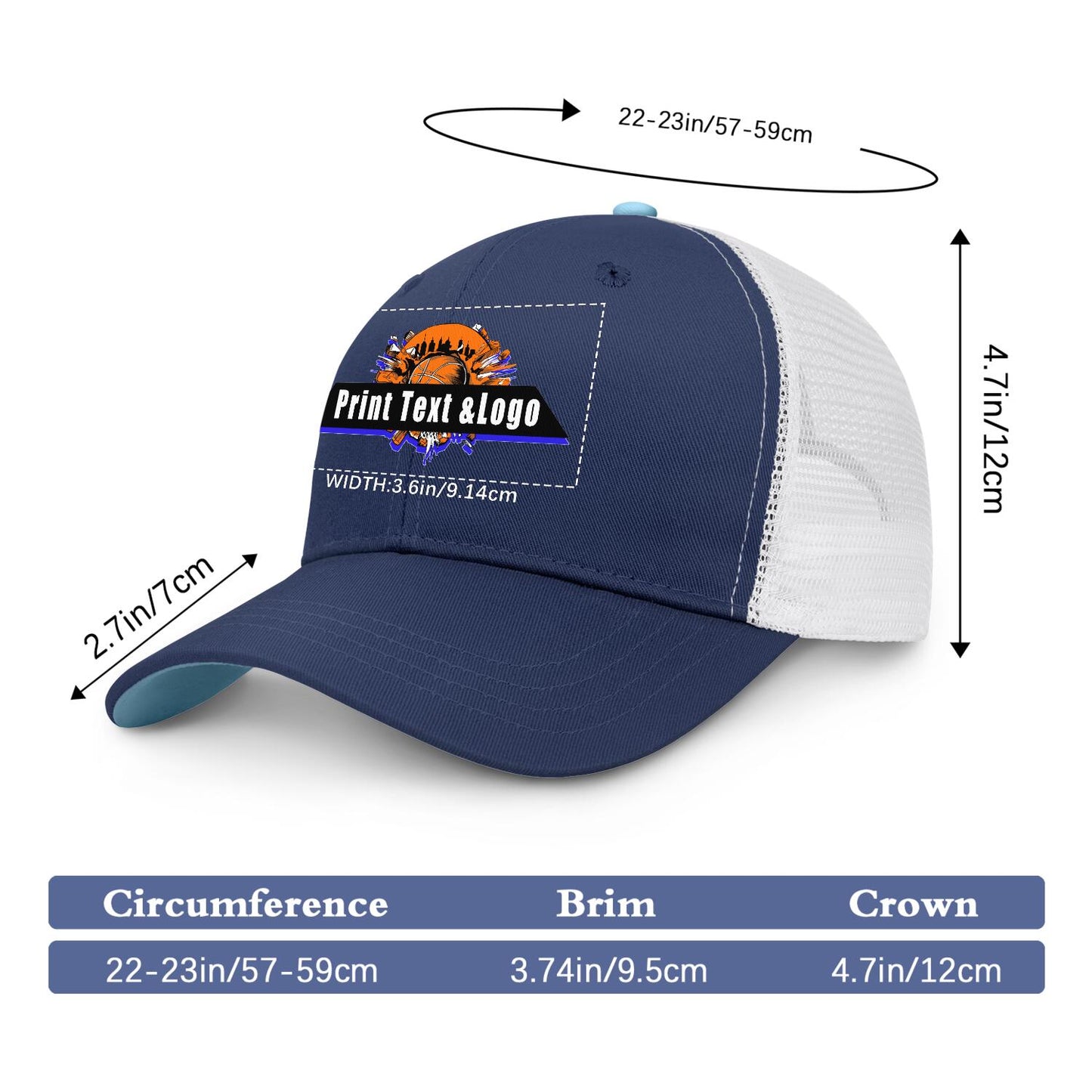 Custom Navy Blue Green Two-Tone White Mesh Snapback Cap Unisex Sporty Casual Hats