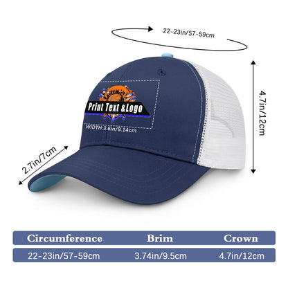Custom Navy Blue Green Two-Tone White Mesh Snapback Cap Unisex Sporty Casual Hats
