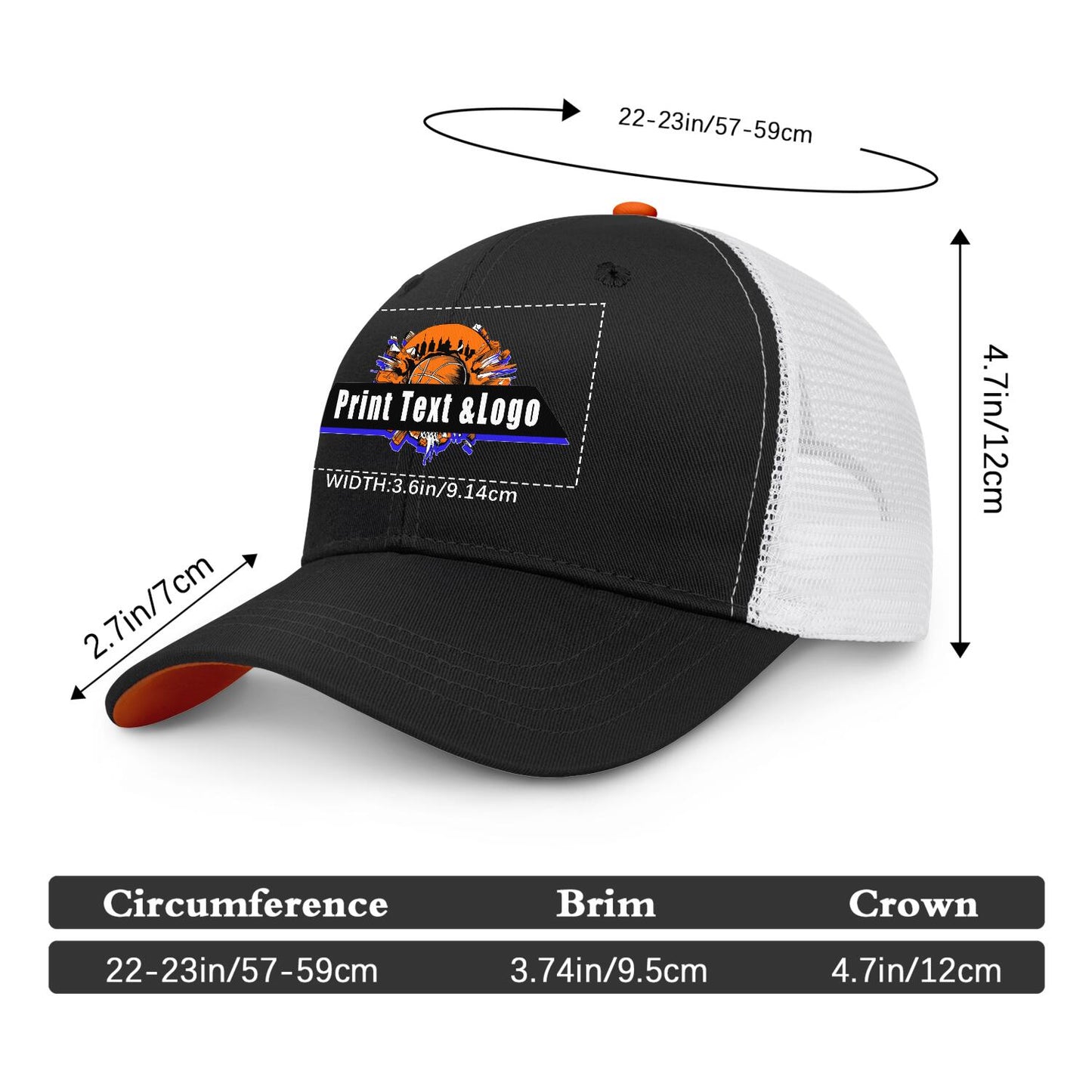 Custom Black Orange Two-Tone White Mesh Snapback Cap Unisex Sporty Casual Hats