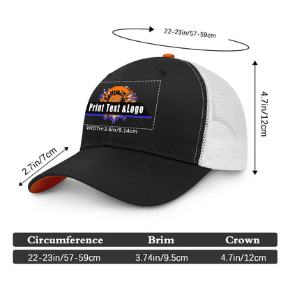 Custom Black Orange Two-Tone White Mesh Snapback Cap Unisex Sporty Casual Hats