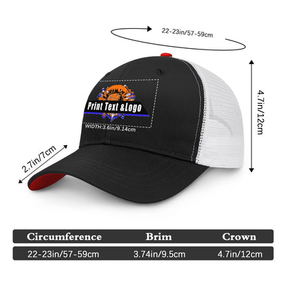 Custom Black Red Two-Tone White Mesh Snapback Cap Unisex Sporty Casual Hats