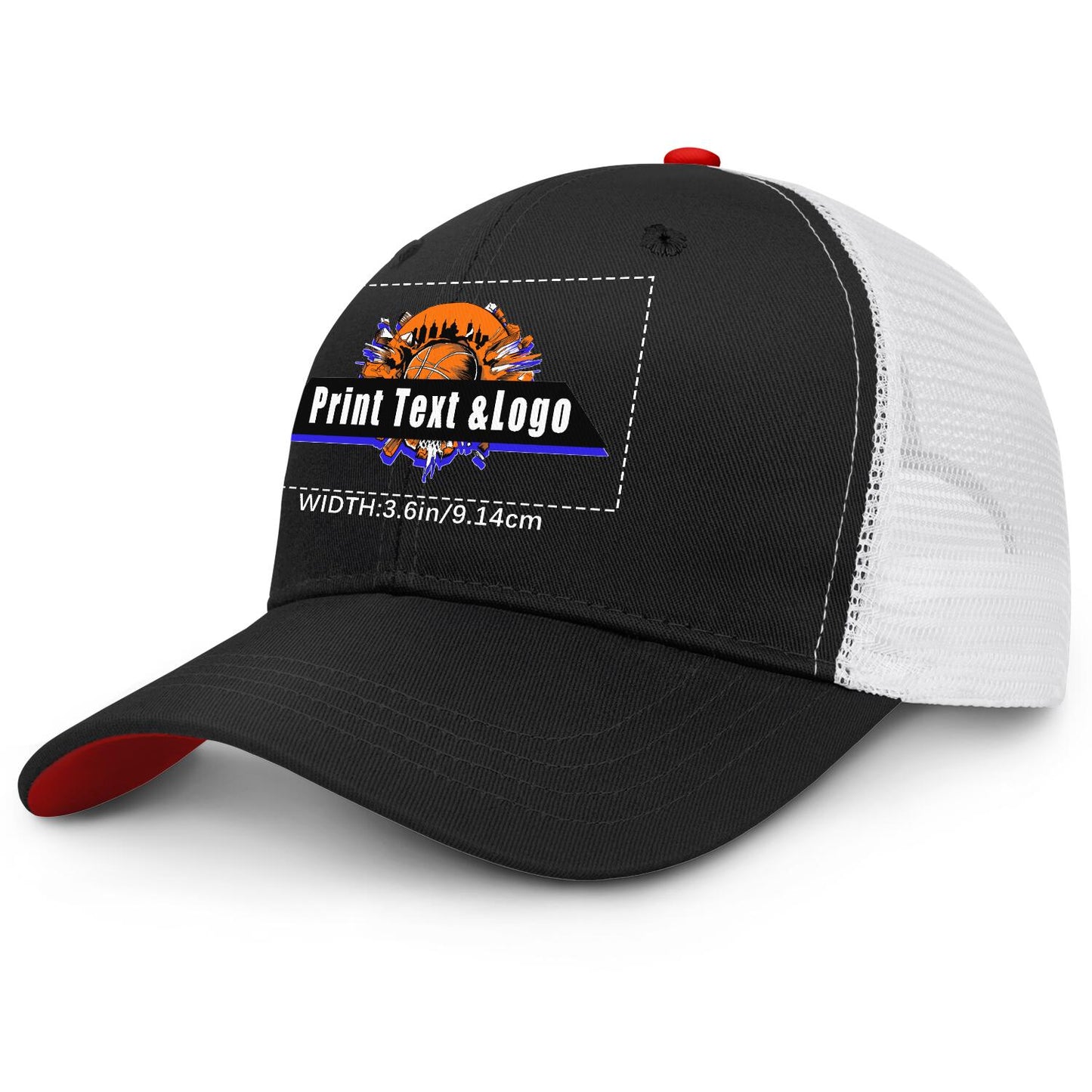 Custom Black Red Two-Tone White Mesh Snapback Cap Unisex Sporty Casual Hats