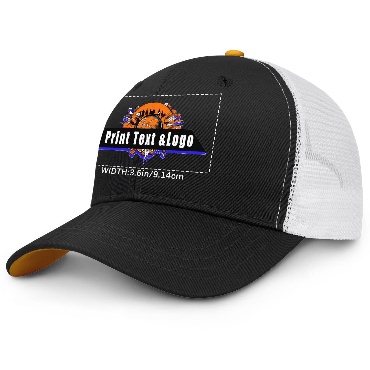 Custom Black Yellow Two-Tone White Mesh Snapback Cap Unisex Sporty Casual Hats