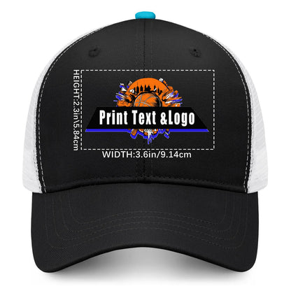 Custom Black Peacock Blue Two-Tone White Mesh Snapback Cap Unisex Sporty Casual Hats