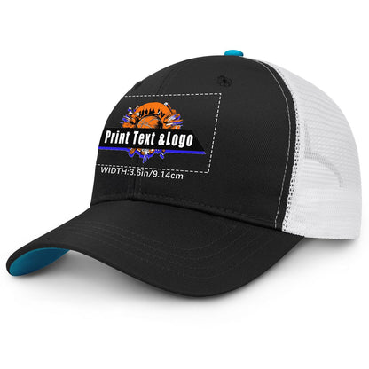 Custom Black Peacock Blue Two-Tone White Mesh Snapback Cap Unisex Sporty Casual Hats