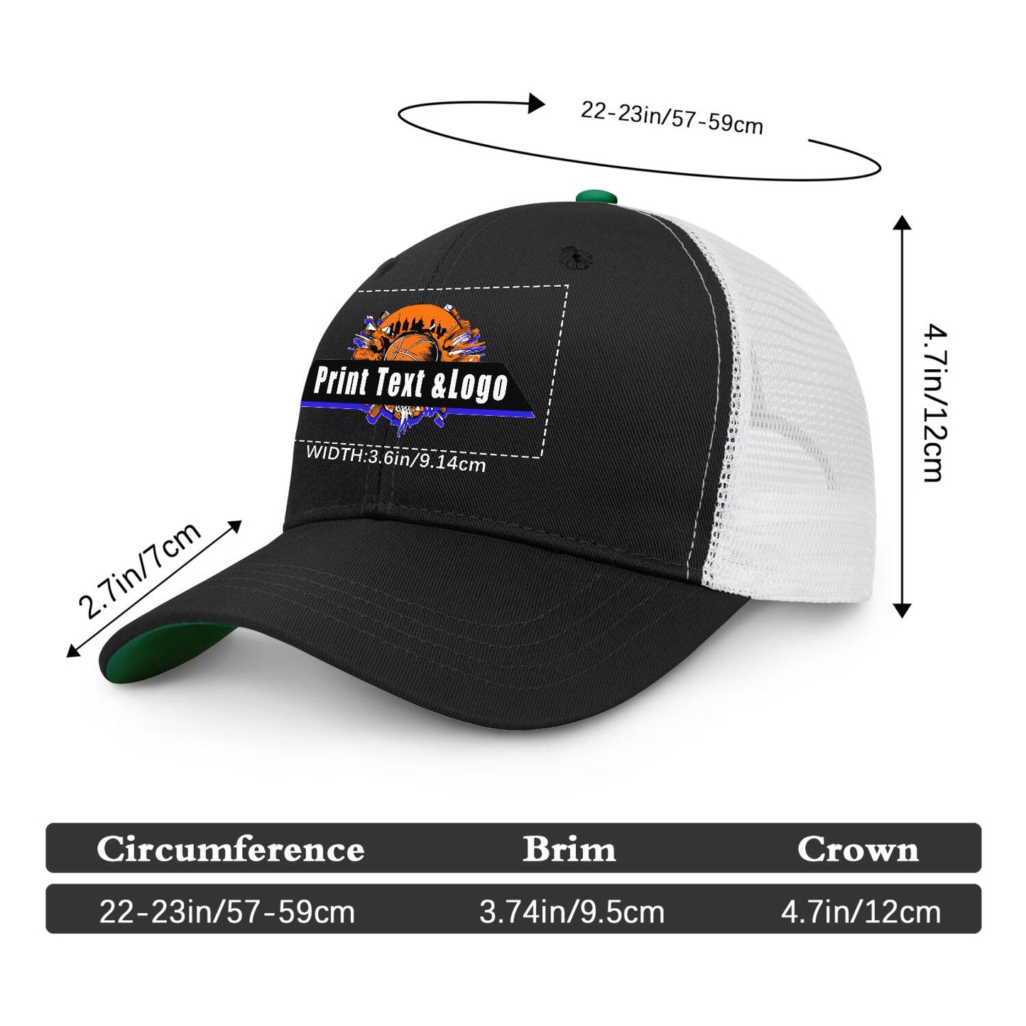 Custom Black Green Two-Tone White Mesh Snapback Cap Unisex Sporty Casual Hats