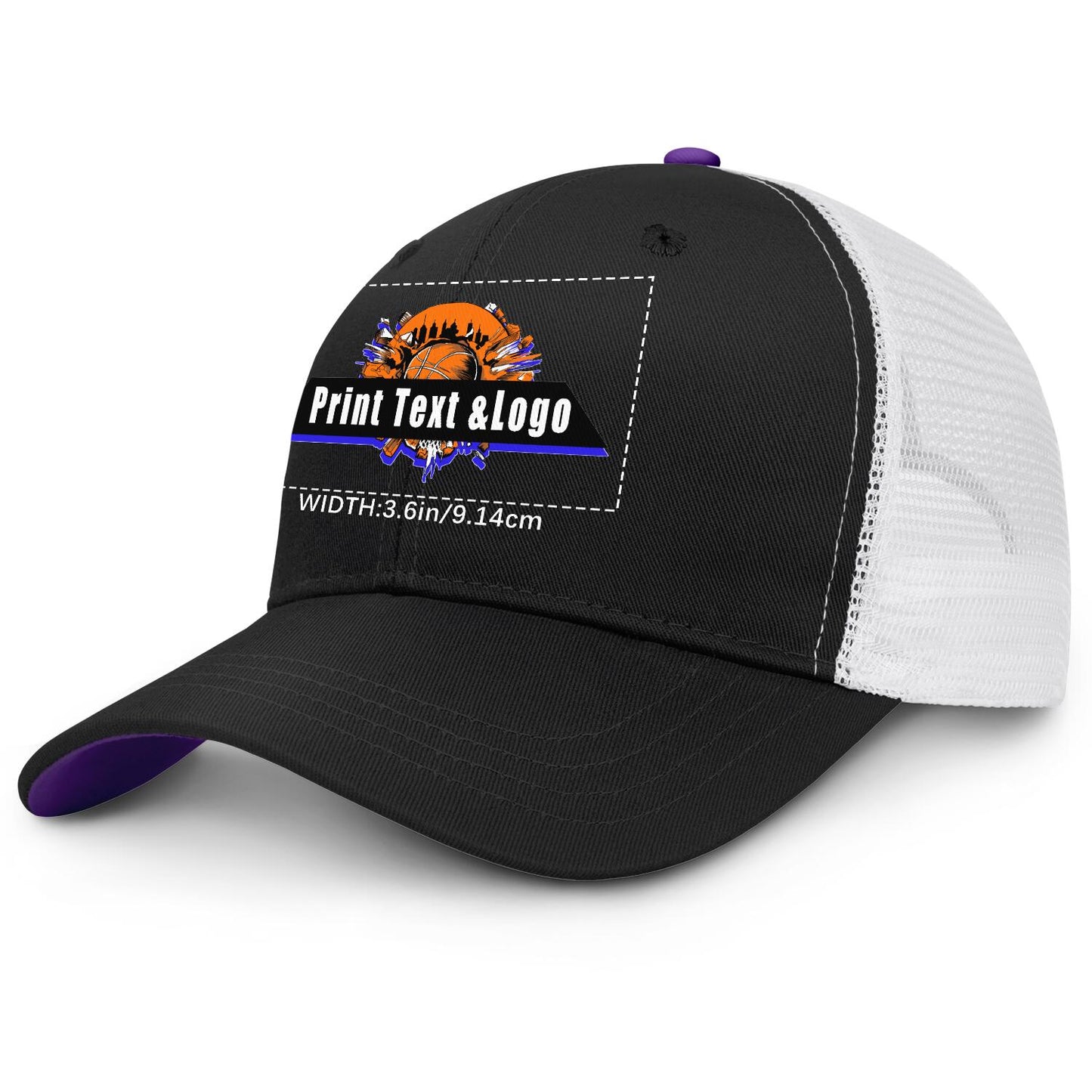 Custom Black Purple Two-Tone White Mesh Snapback Cap Unisex Sporty Casual Hats