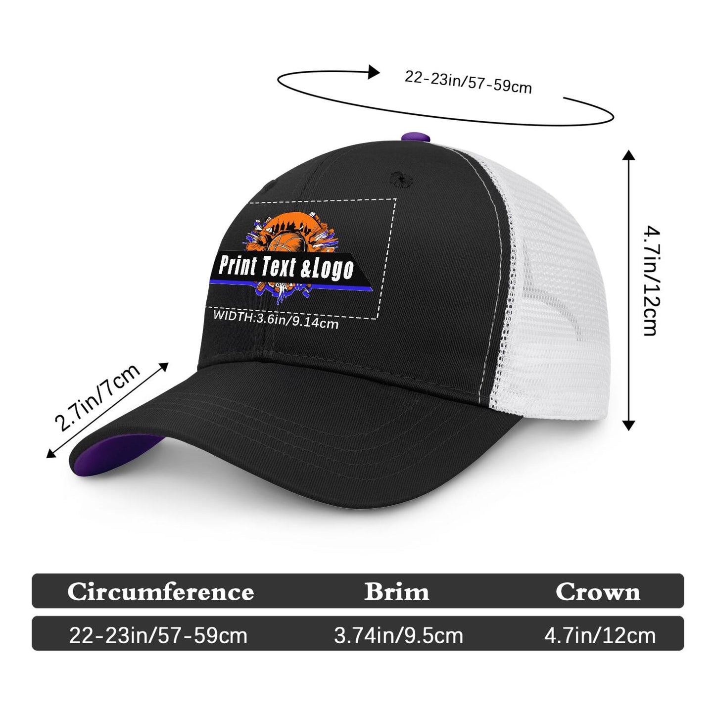 Custom Black Purple Two-Tone White Mesh Snapback Cap Unisex Sporty Casual Hats