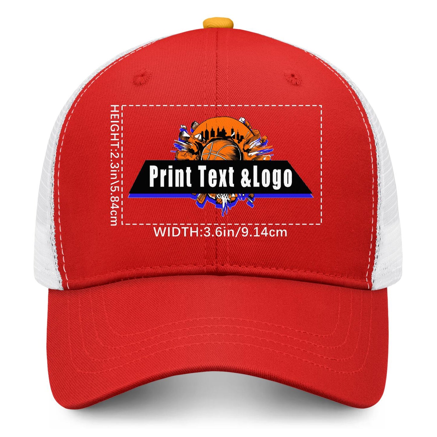 Custom Red Yellow Two-Tone White Mesh Snapback Cap Unisex Sporty Casual Hats
