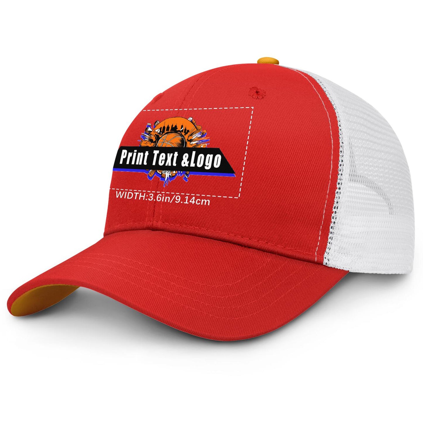 Custom Red Yellow Two-Tone White Mesh Snapback Cap Unisex Sporty Casual Hats