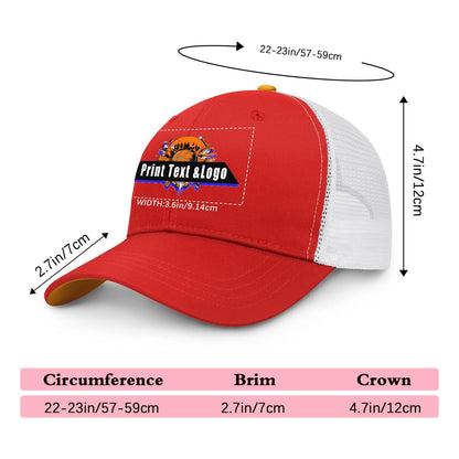Custom Red Yellow Two-Tone White Mesh Snapback Cap Unisex Sporty Casual Hats