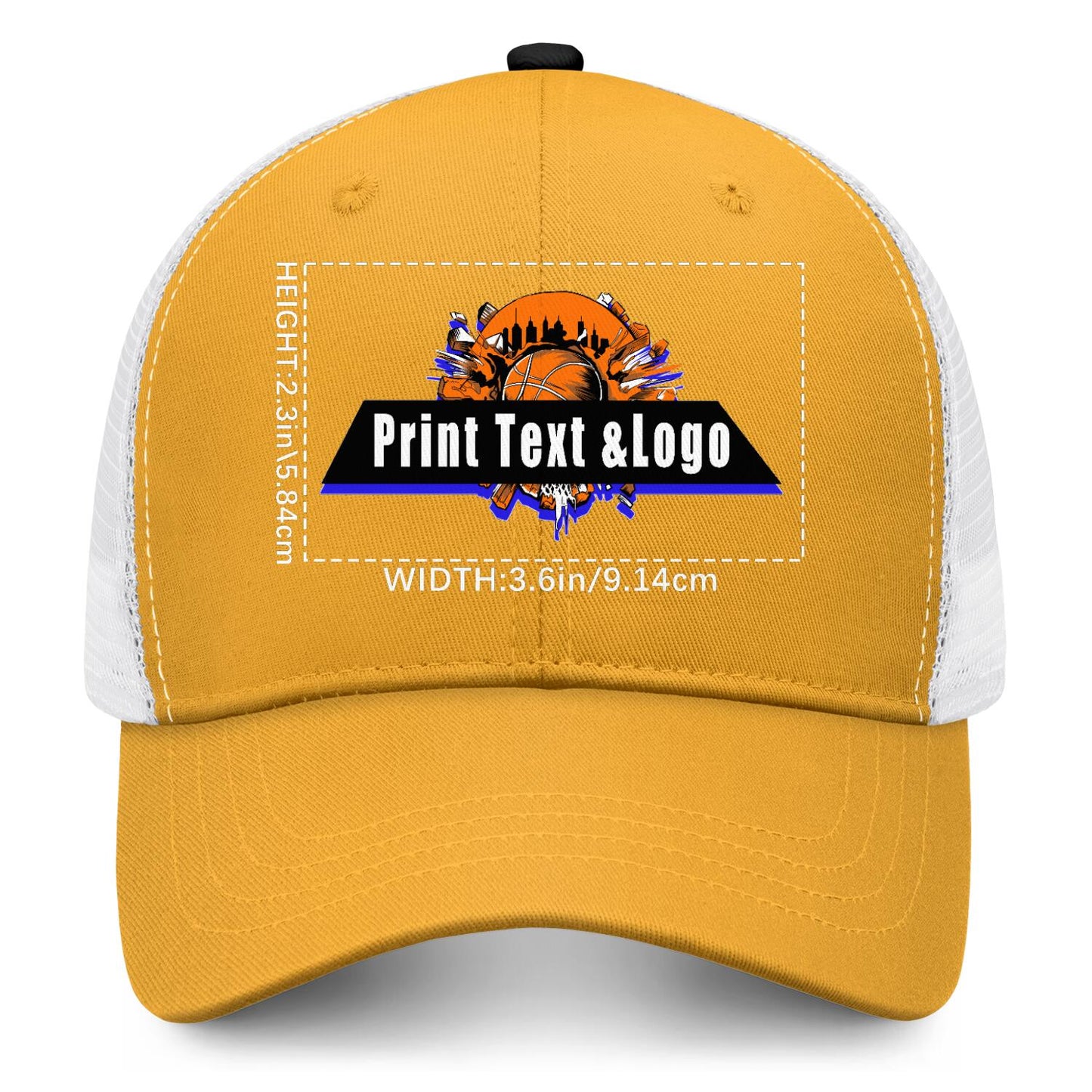 Custom Yellow Navy Black Two-Tone White Mesh Snapback Cap Unisex Sporty Casual Hats
