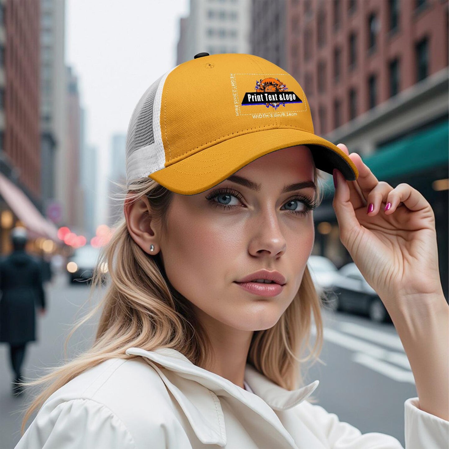 Custom Yellow Navy Black Two-Tone White Mesh Snapback Cap Unisex Sporty Casual Hats