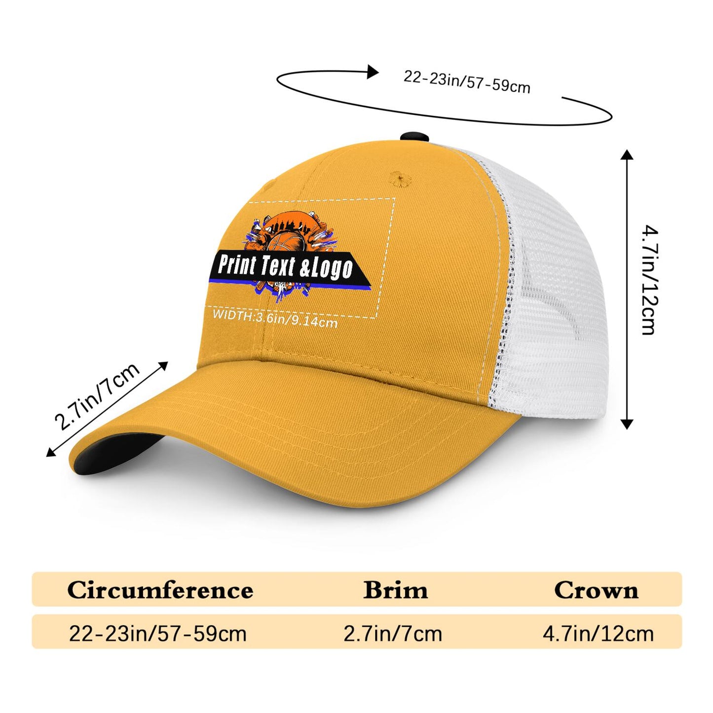 Custom Yellow Navy Black Two-Tone White Mesh Snapback Cap Unisex Sporty Casual Hats