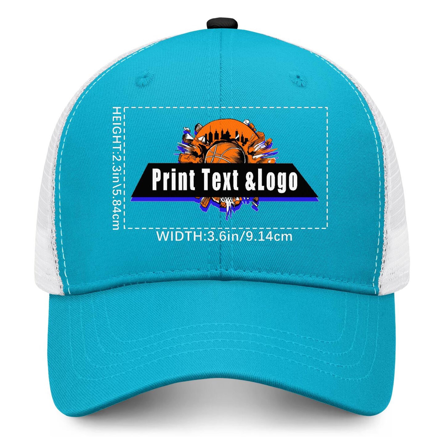Custom Peacock Blue Black Two-Tone White Mesh Snapback Cap Unisex Sporty Casual Hats