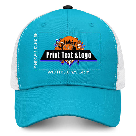 Custom Peacock Blue Black Two-Tone White Mesh Snapback Cap Unisex Sporty Casual Hats