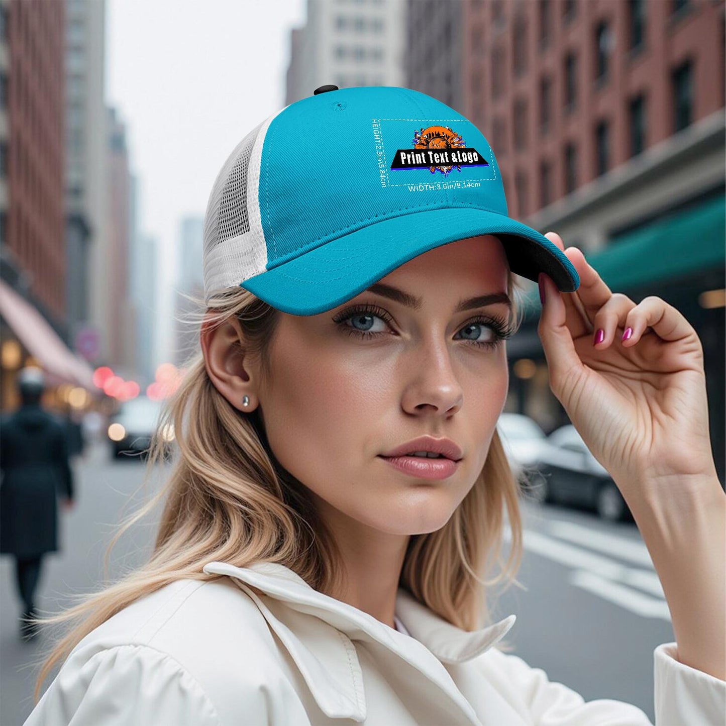 Custom Peacock Blue Black Two-Tone White Mesh Snapback Cap Unisex Sporty Casual Hats
