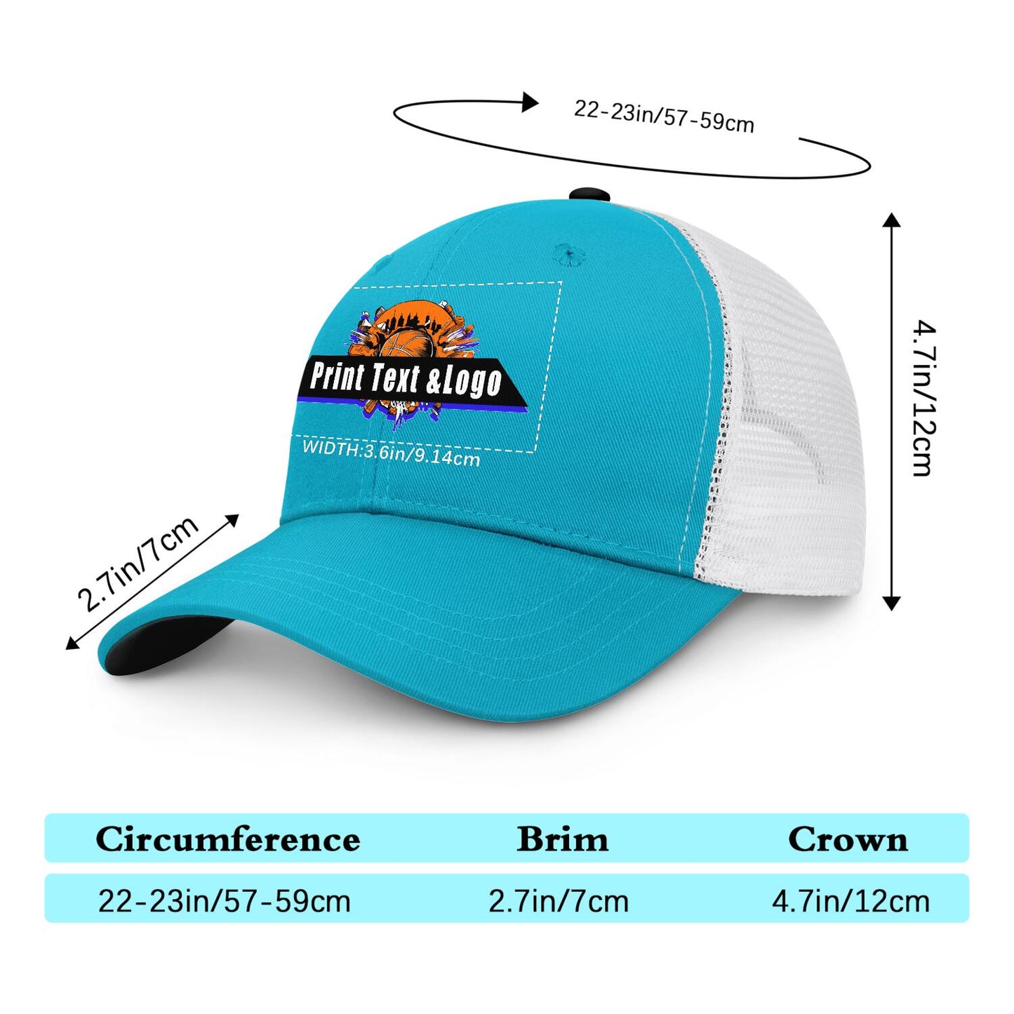 Custom Peacock Blue Black Two-Tone White Mesh Snapback Cap Unisex Sporty Casual Hats