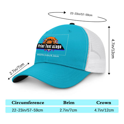 Custom Peacock Blue Black Two-Tone White Mesh Snapback Cap Unisex Sporty Casual Hats