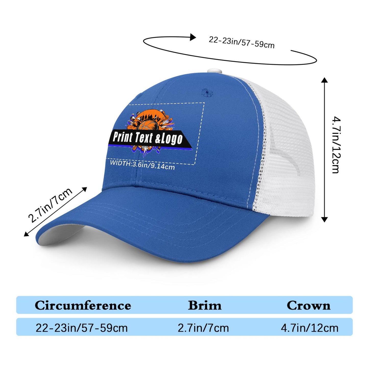 Custom Bule White Two-Tone White Mesh Snapback Cap Unisex Sporty Casual Hats