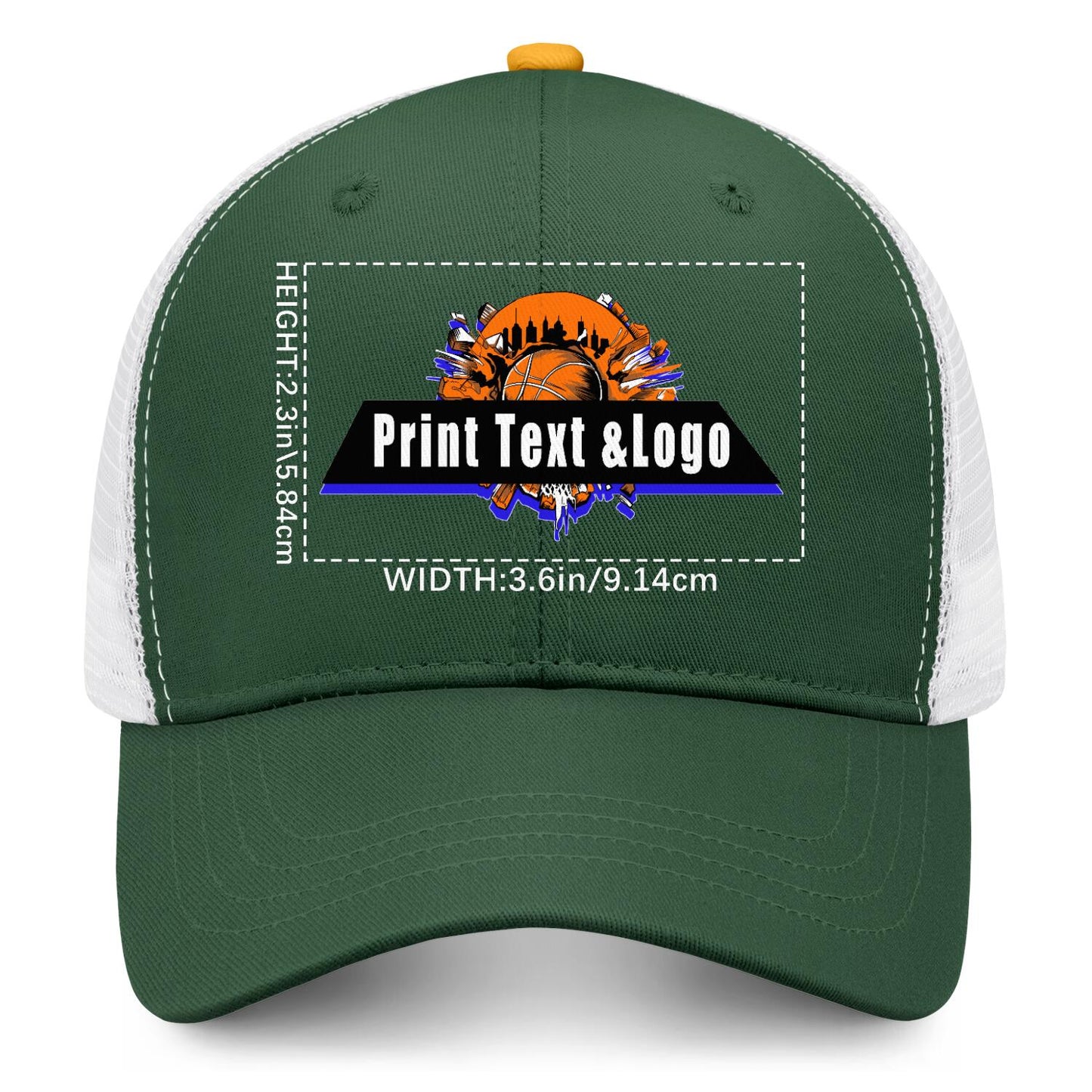 Custom Green Yellow Two-Tone White Mesh Snapback Cap Unisex Sporty Casual Hats